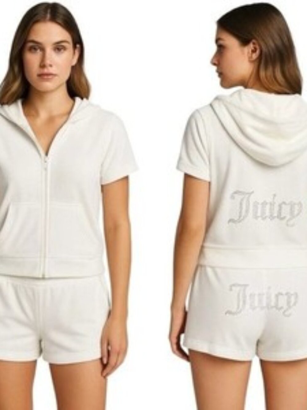 JUICY COUTURE Bling Oyster Tracksuit Short Sleeve Hoodie & Shorts Set Medium NEW